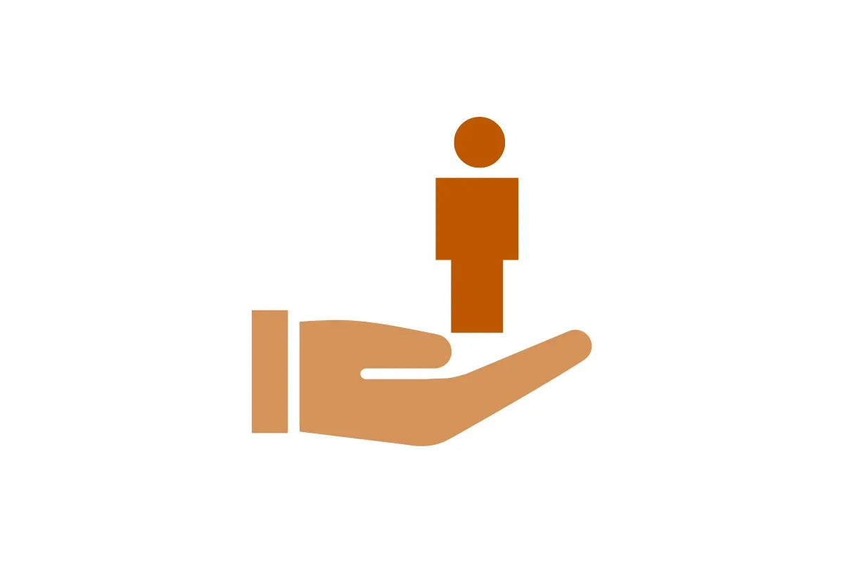 Onboarding: An illustration of a hand holding a person in a gesture of support